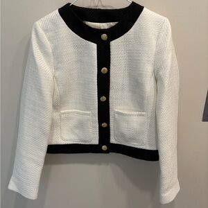 J Crew Creamy White & Black Tweed Jacket w/ Gold Buttons Size 8 NWT Retail $218